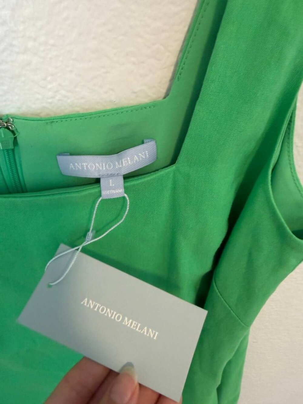 NWT Antonio Melani Women Mini Dress L Green Linen Square Neck Sleeveless Pockets - Picture 9 of 11